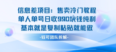 信息差项目：售卖冷门教程单人单号日收9张纯利基本就是复制粘贴就能做-chywc