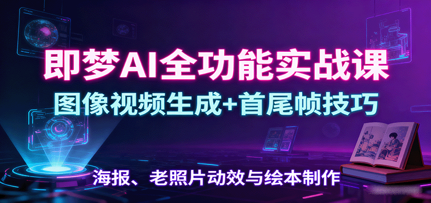 即梦AI全功能实战课：图像视频生成+首尾帧技巧，海报、老照片动效与绘本制作-chywc