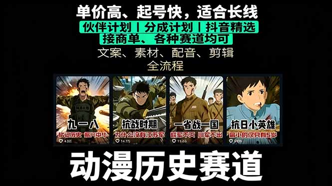 历史动漫赛道撸分成：起号、文案、素材、配音、剪辑，单视频收益破万-chywc
