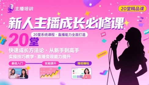 新人主播必学的20堂培训课，让主播快速成长的必学课程，帮你直播能力快速打造的实操方法-chywc