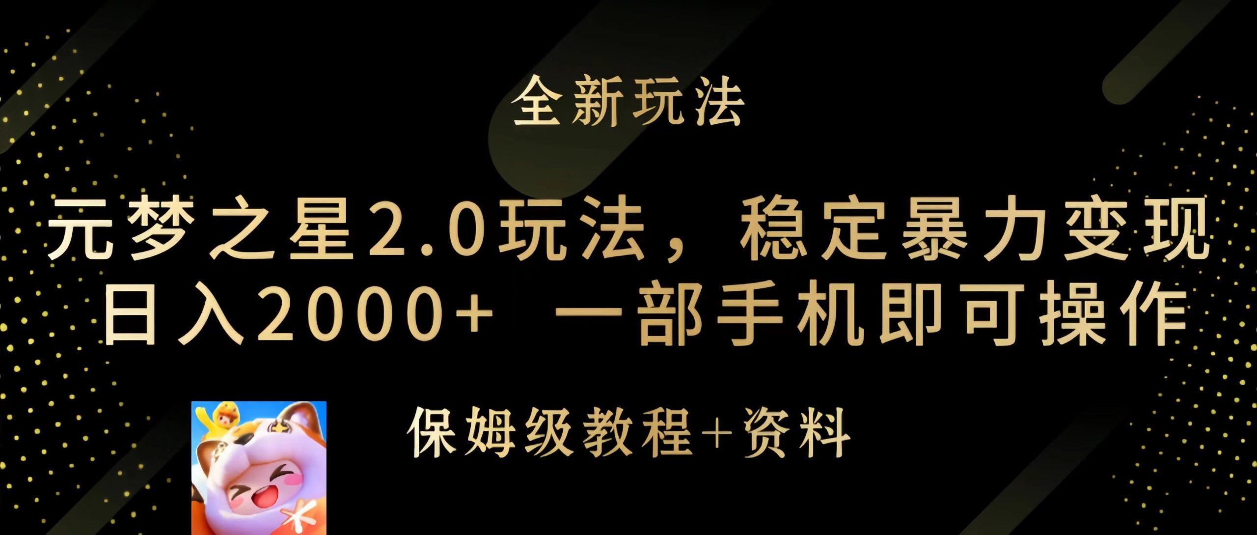 (9544期)元梦之星2.0玩法，稳定暴力变现，日入2000+，一部手机即可操作-chywc
