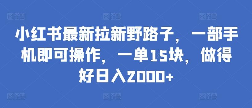 小红书最新拉新野路子，一部手机即可操作，一单15块，做得好日入2000+【揭秘】-chywc