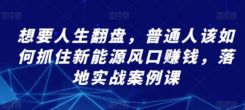 想要人生翻盘，普通人该如何抓住新能源风口赚钱，落地实战案例课-chywc