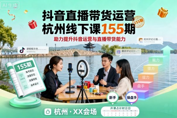 抖音直播带货运营杭州线下课155期，助力提升抖音运营与直播带货能力-chywc