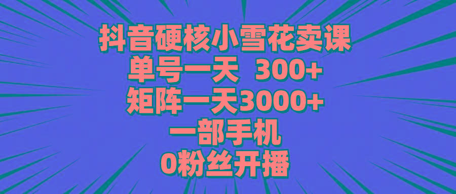 (9551期)抖音硬核小雪花卖课，单号一天300+，矩阵一天3000+，一部手机0粉丝开播-chywc
