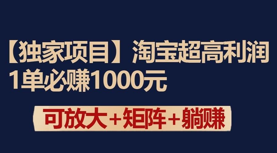 独家淘宝超高利润项目：1单必赚1000元，可放大可矩阵操作-chywc