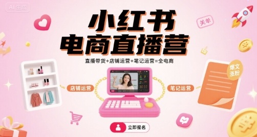 小红书电商直播营，直播带货+店铺运营+笔记运营=全电商-chywc