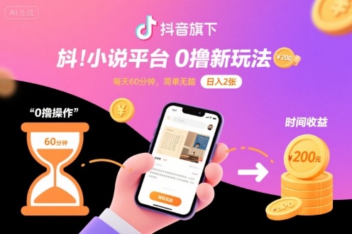 抖音旗下小说平台0撸新玩法，每天挂G60分钟，简单无脑，日入2张【揭秘】-chywc