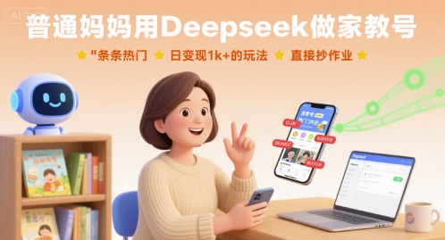 普通妈妈用Deepseek做家教号，条条热门，日变现1k+的玩法，直接抄作业-chywc