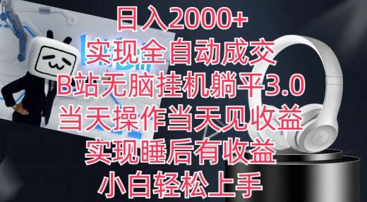 日入2000+，实现全自动成交，B站无脑挂机躺平3.0，当天操作当天见收益，实现睡后有收益【揭秘】-chywc