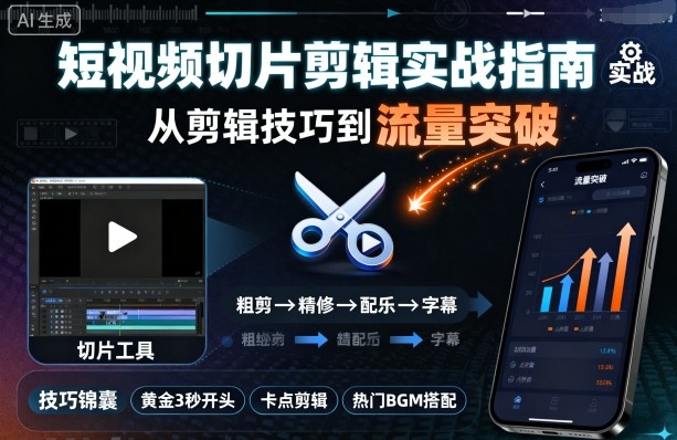 短视频切片剪辑实战指南，从剪辑技巧到流量突破-chywc