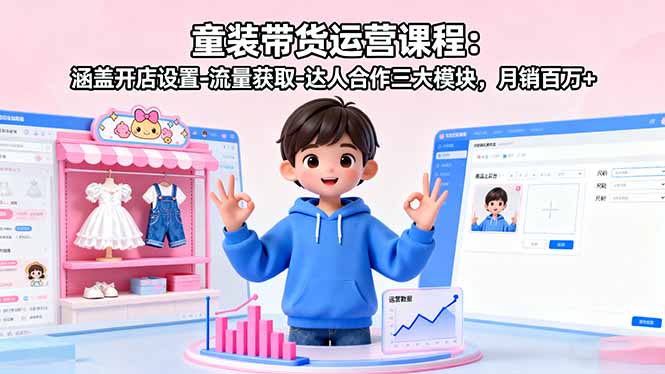 童装带货运营课程：涵盖开店设置-流量获取-达人合作三大模块，月销百万+-chywc