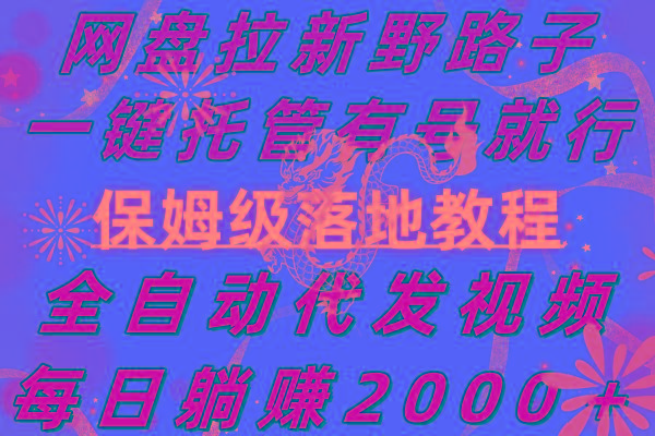 网盘拉新野路子，一键托管有号就行，全自动代发视频，每日躺赚2000＋，…-chywc