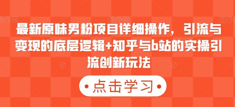 最新原味男粉项目详细操作，引流与变现的底层逻辑+知乎与b站的实操引流创新玩法-chywc