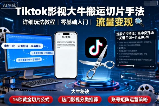 Tiktok影视大牛搬运切片手法，详细玩法教程-chywc