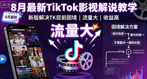 8月最新TikTok影视解说教学，新版解决TK目前困境，流量大，收益高-chywc