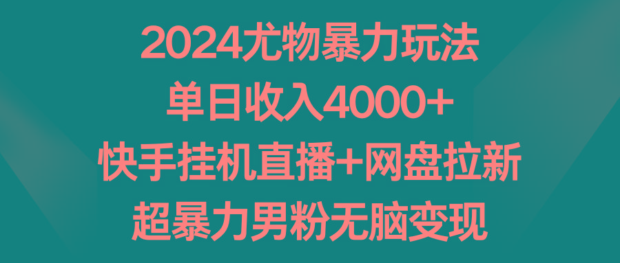 2024尤物暴力玩法 单日收入4000+快手挂机直播+网盘拉新 超暴力男粉无脑变现-chywc