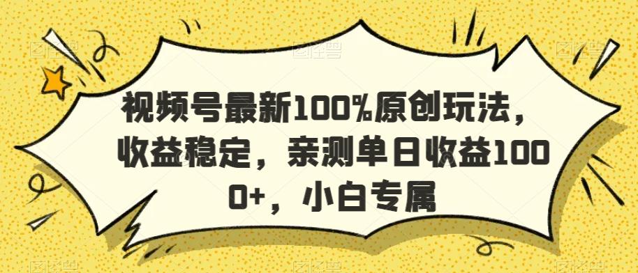 视频号最新100%原创玩法，收益稳定，亲测单日收益1000+，小白专属【揭秘】-chywc