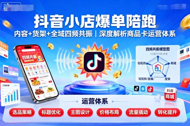 抖音小店爆单陪跑，内容＋货架＋全域四频共振，深度解析抖音商品卡运营体系-chywc