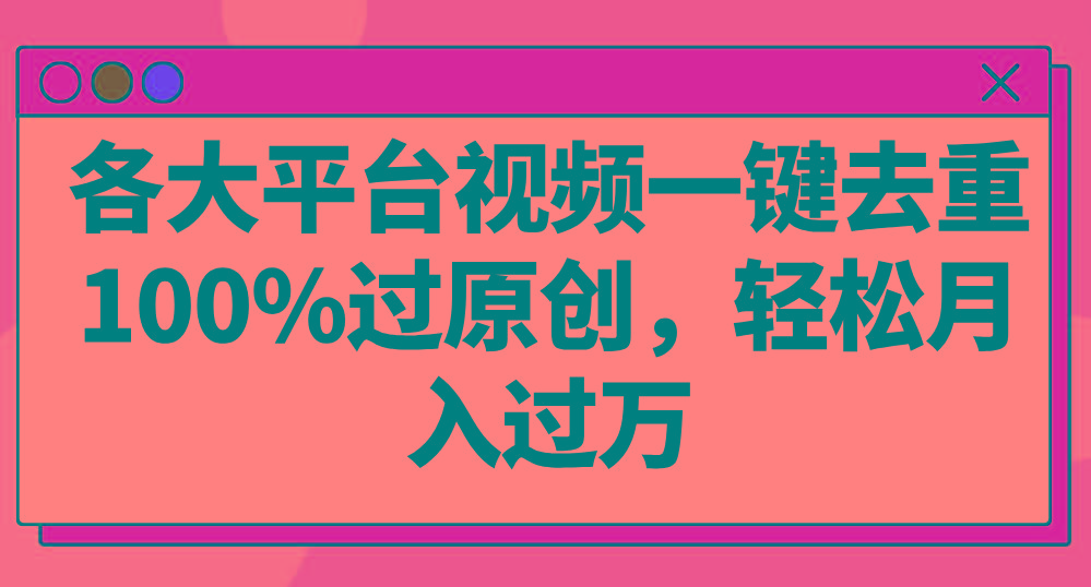各大平台视频一键去重，100%过原创，轻松月入过万！-chywc