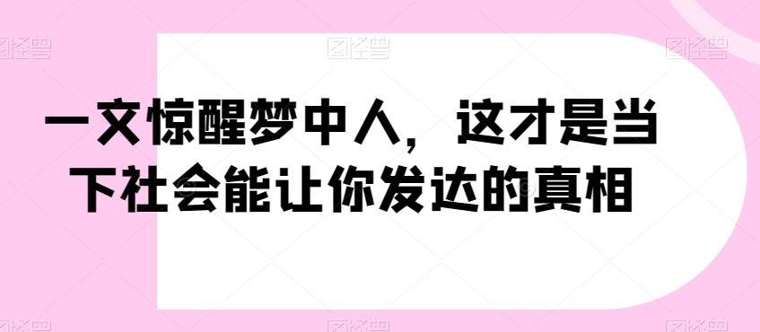 一文惊醒梦中人，这才是当下社会能让你发达的真相【公众号付费文章】-chywc