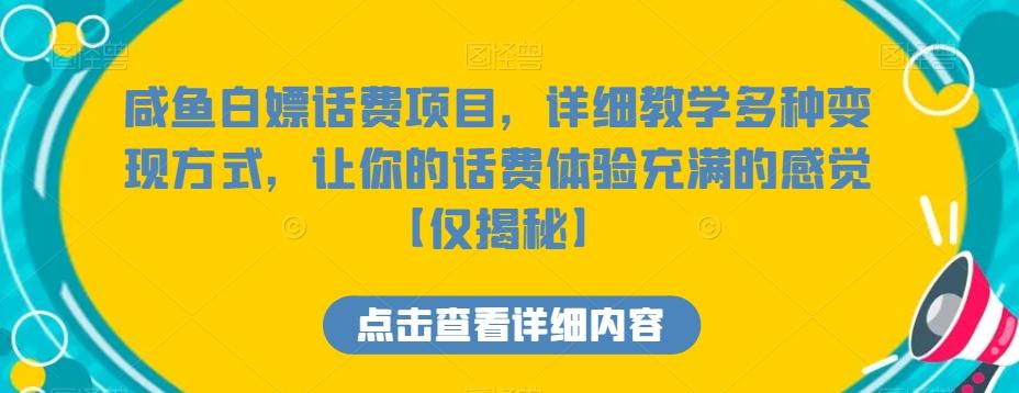 咸鱼白嫖话费项目，详细教学多种变现方式，让你的话费体验充满的感觉【仅揭秘】-chywc