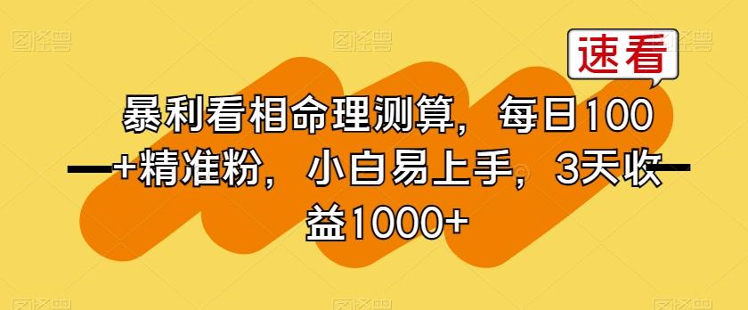 暴利看相命理测算，每日100+精准粉，小白易上手，3天收益1000+【揭秘】-chywc