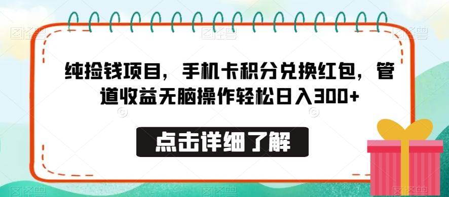 纯捡钱项目，手机卡积分兑换红包，管道收益无脑操作轻松日入300+-chywc