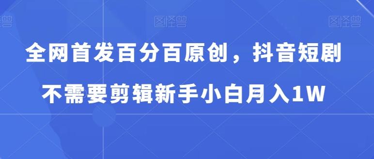 全网首发百分百原创，抖音短剧不需要剪辑新手小白月入1W-chywc