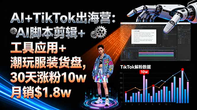 AI+TikTok出海营:AI脚本剪辑+工具应用+潮玩服装货盘,30天涨粉10w月销$1.8w-chywc