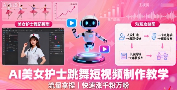 AI美女护士跳舞短视频制作教学，流量拿捏，快速涨千粉万粉【提示词+视频教程】-chywc