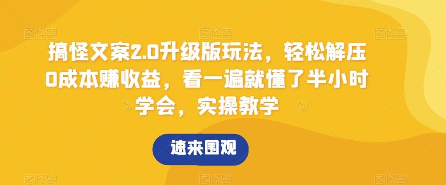搞怪文案2.0升级版玩法，轻松解压0成本赚收益，看一遍就懂了半小时学会，实操教学【揭秘】-chywc