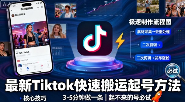 最新Tiktok快速搬运快速起号方法，3-5分钟做一条，起不来的号可以试试-chywc