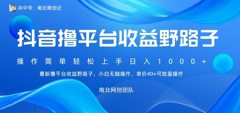 最新撸抖音平台收益野路子，操作简单，单价高，小白可无脑操作可日入1000+-chywc