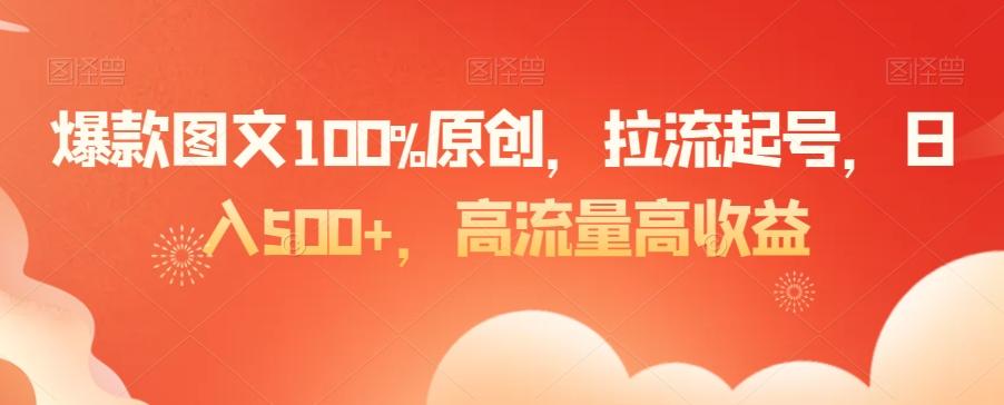 爆款图文100%原创，拉流起号，日入500+，高流量高收益【揭秘】-chywc
