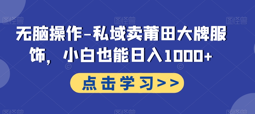 无脑操作-私域卖莆田大牌服饰，小白也能日入1000+-chywc
