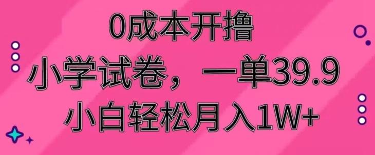 0成本开撸，小学试卷，一单39.9，小白轻松月入1W+-chywc