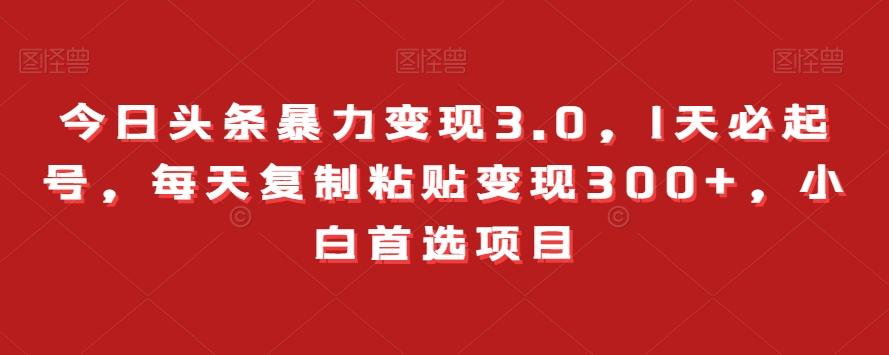 今日头条暴力变现3.0，1天必起号，每天复制粘贴变现300+，小白首选项目-chywc