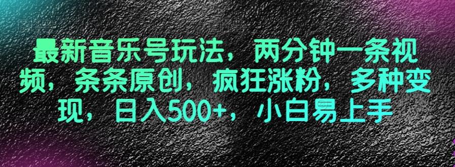 最新音乐号玩法，两分钟一条视频，条条原创，疯狂涨粉，多种变现，日入500+，小白易上手【揭秘】-chywc