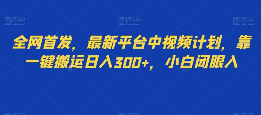 全网首发，最新平台中视频计划，靠一键搬运日入300+，小白闭眼入-chywc