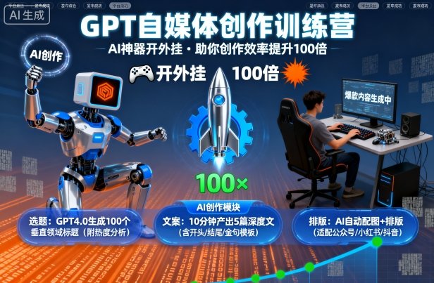 GPT自媒体创作训练营：AI神器开外挂，助你创作效率提升100倍-chywc