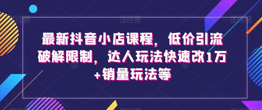 最新抖音小店课程，低价引流破解限制，达人玩法快速改1万+销量玩法等-chywc