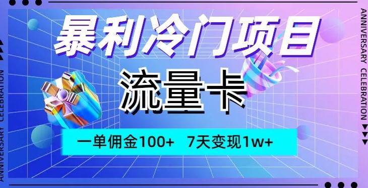 暴利冷门项目，流量卡，一单佣金100+，7天变现1w+-chywc