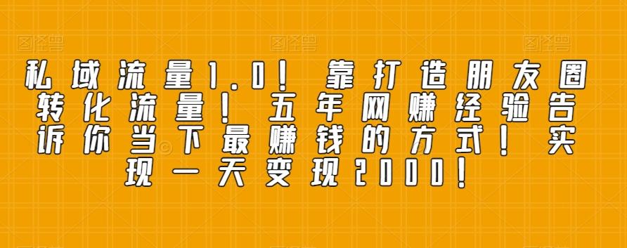 私域流量1.0！靠打造朋友圈转化流量！五年网赚经验告诉你当下最赚钱的方式！实现一天变现2000！-chywc