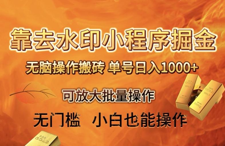 靠去水印小程序无脑操作搬砖，单号日入1000+保姆级教程可放大批量操作【揭秘】-chywc
