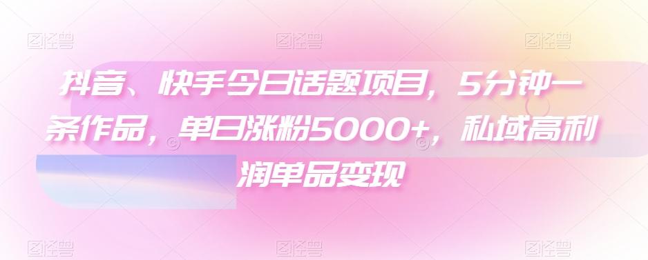 抖音、快手今日话题项目，5分钟一条作品，单日涨粉5000+，私域高利润单品变现-chywc