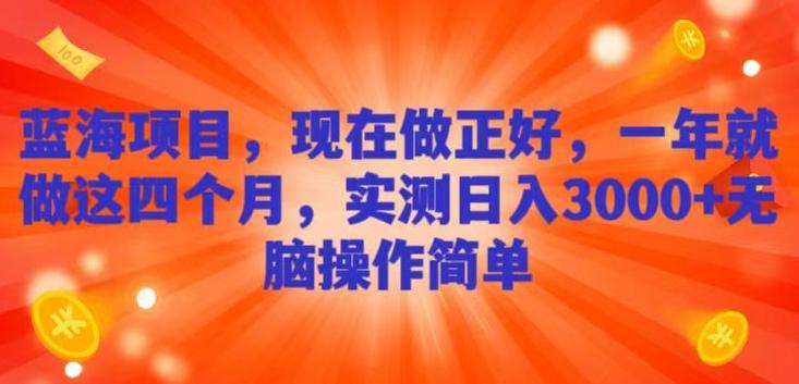 蓝海项目，现在做正好，一年就做这4个月，实测日入3000+，无脑简单操作-chywc