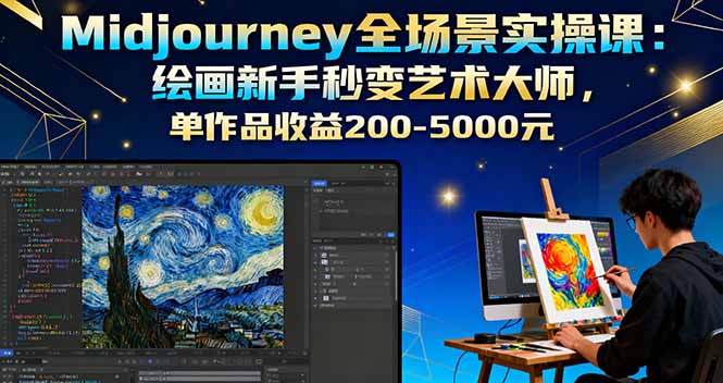 Midjourney全场景实操课：绘画新手秒变艺术大师，单作品收益200-5000元-chywc