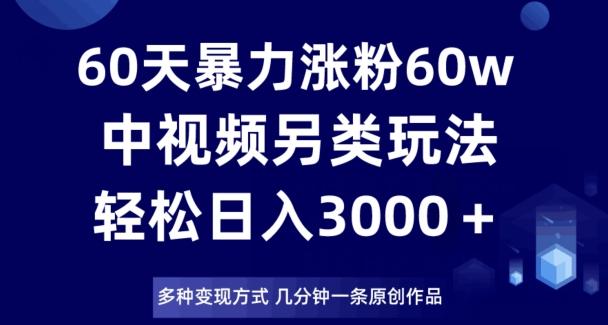 60天暴力涨粉60W，中视频另类玩法，日入3000＋，几分钟一条原创作品多种变现方式-chywc