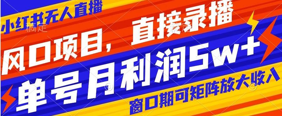 风口项目，小红书无人直播带货，直接录播，可矩阵，月入5w+【揭秘】-chywc
